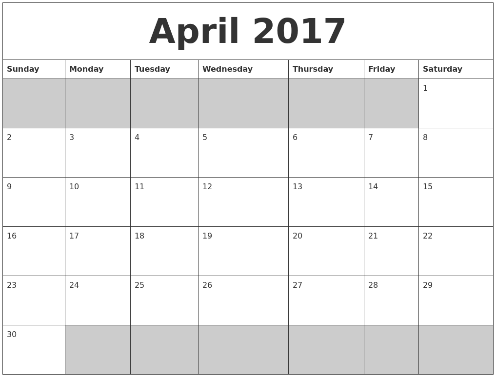 blank printable 2017 calendar