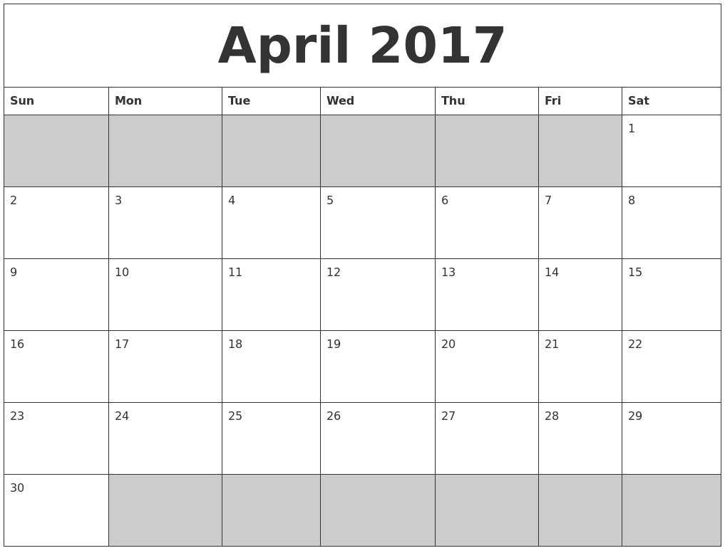 blank printable 2017 calendar