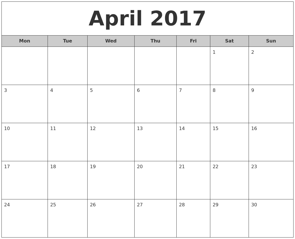 Monthly Calendar Monday Start : April free monthly calendar Monthly Calendar Monday Start : April free monthly calendar