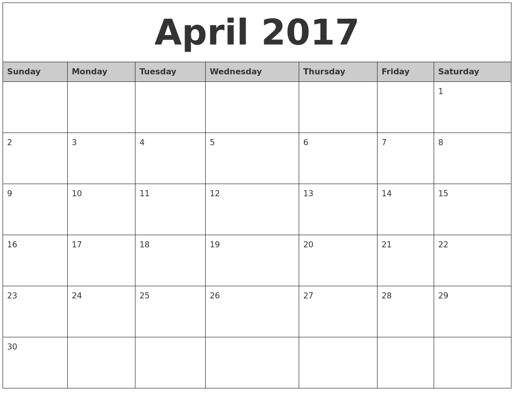 2017 calendar printable monthly