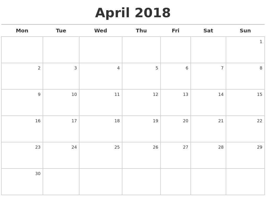 April 2018 Calendar With Holidays 2 BDPGTe