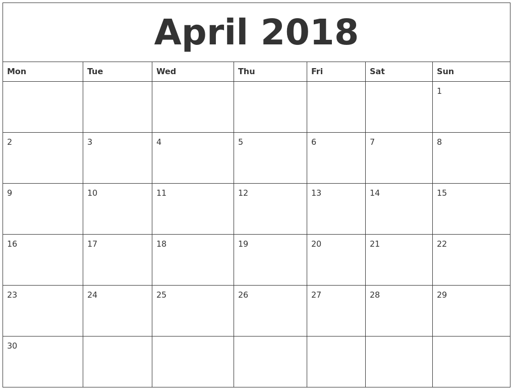 Monthly Calendar Monday Start : April calendar monthly Monthly Calendar Monday Start : April calendar monthly