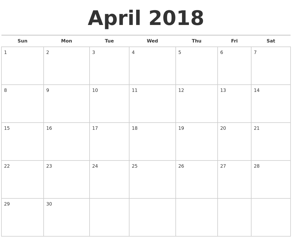 free april calendar 2018