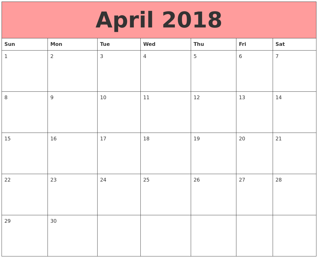 calendar 2018 april