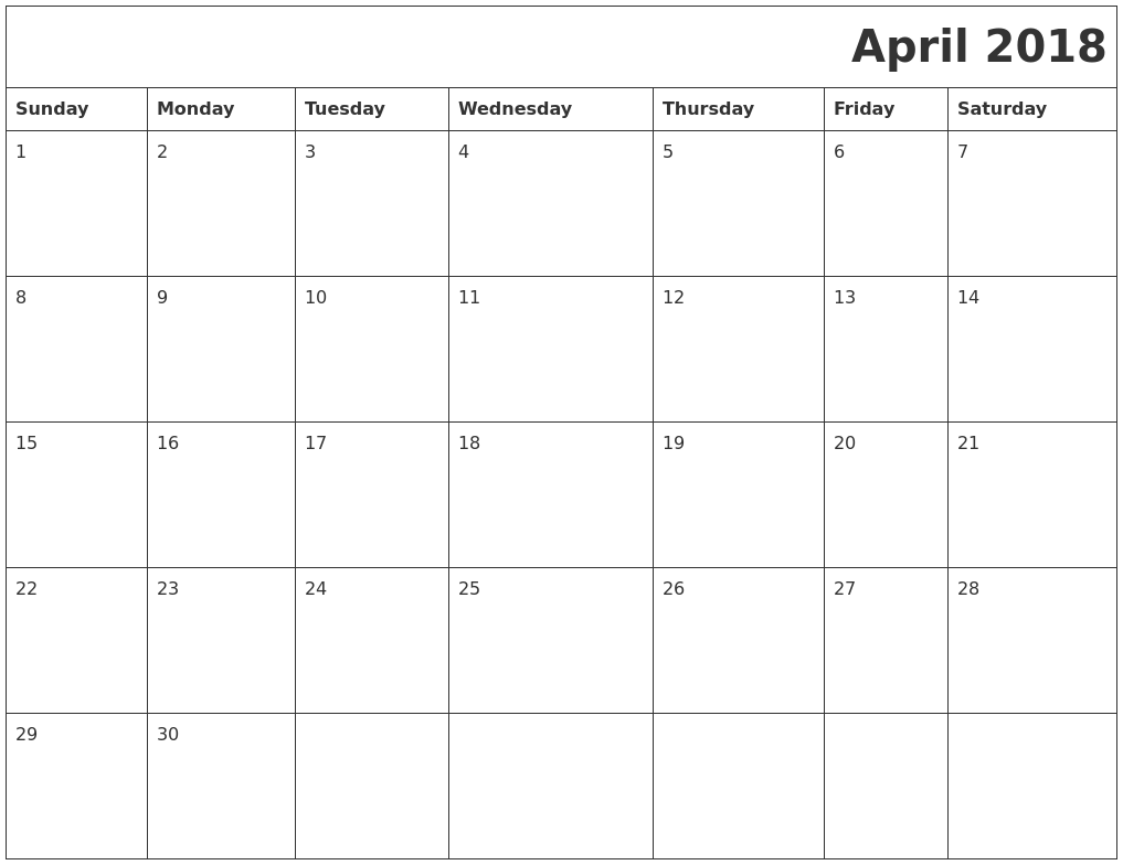 download april 2018 calendar