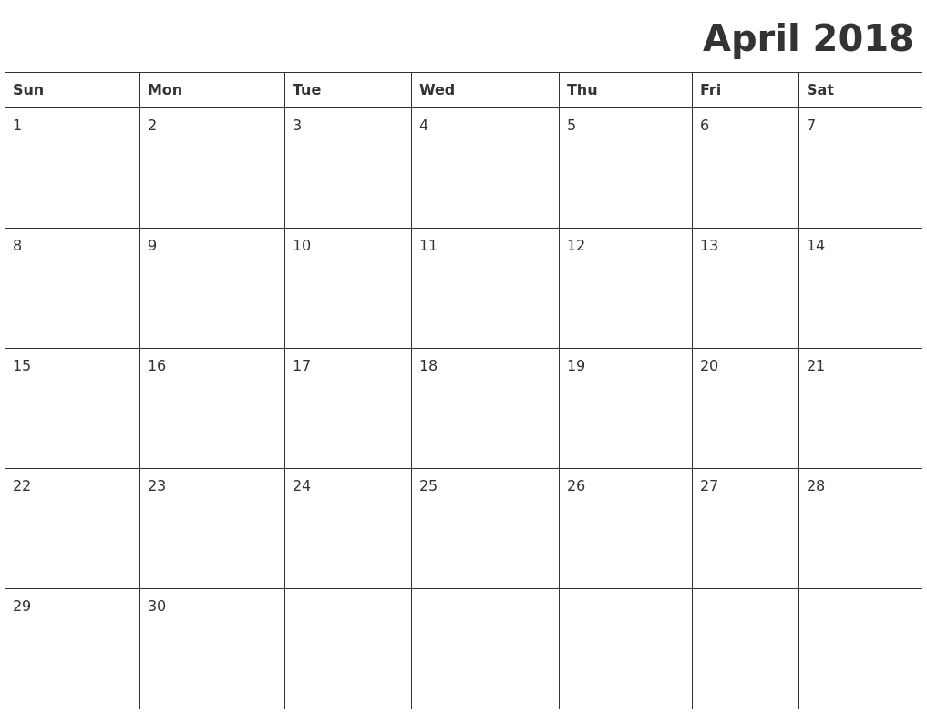 calendar april 2018 printable