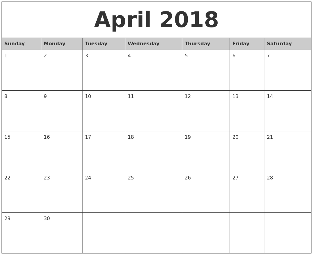 calendar template 2018 monthly april 2018 monthly calendar printable calendar template 2018 monthly april 2018 monthly calendar printable