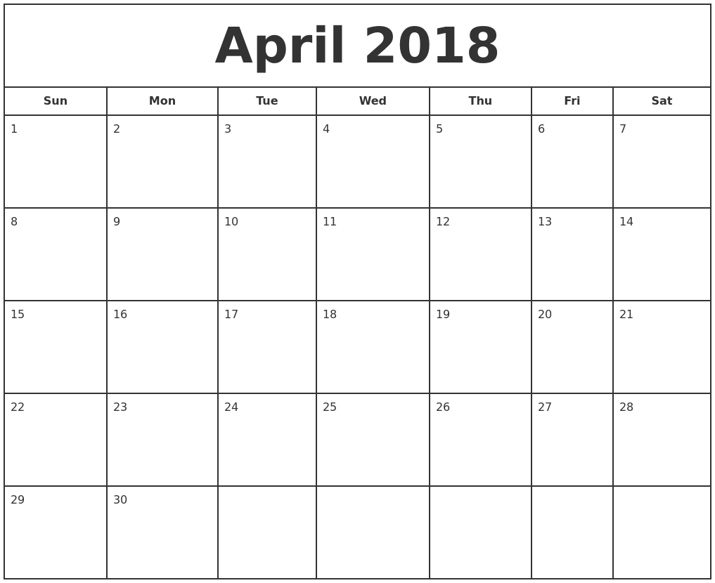free calendar april 2018