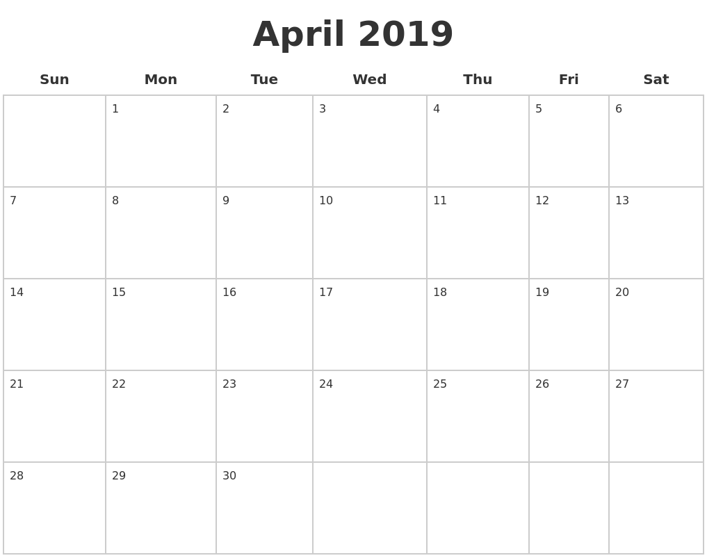 april 2019 blank calendar pages april calendar blank