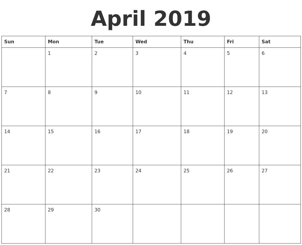 April 2019 Calendar Template 468