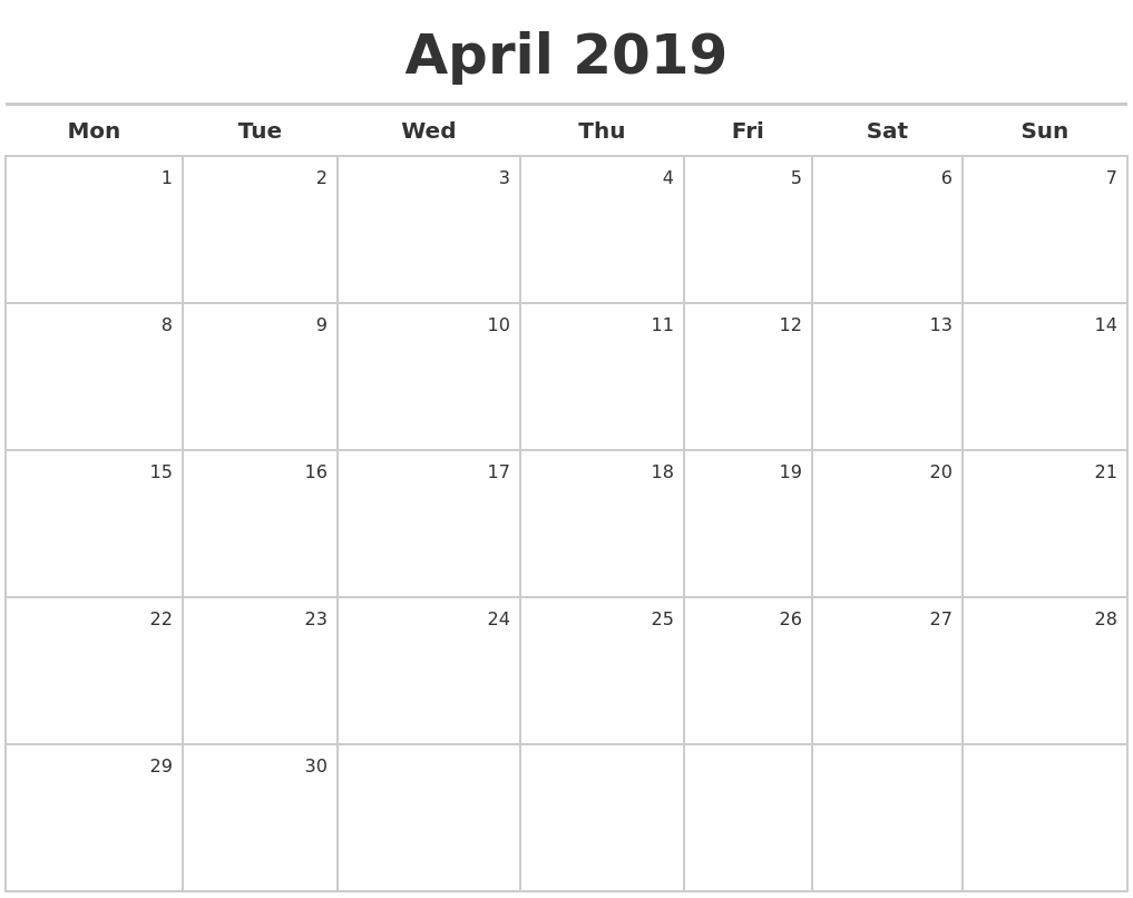 April 2019 Calendar Maker