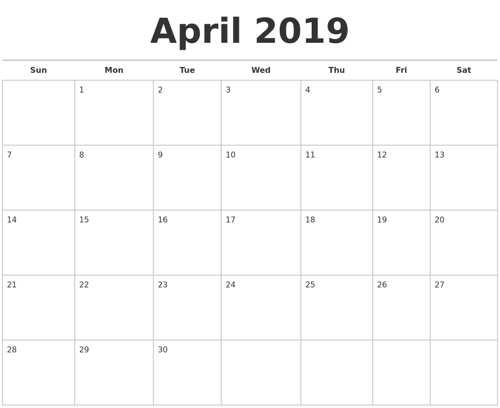 April 2019 Calendar - FREE DOWNLOAD