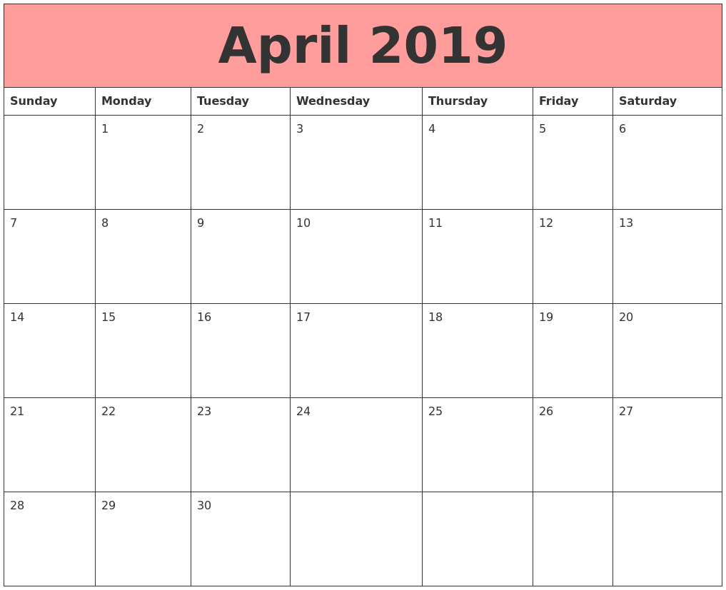 april 2019 calendars that work day by day calendar
