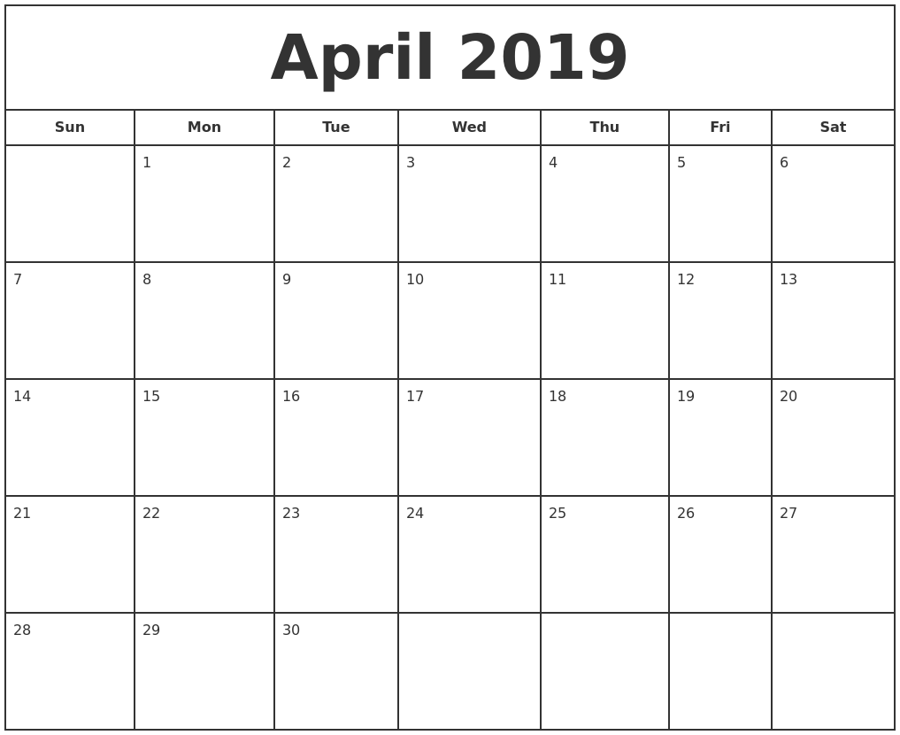 april 2019 print free calendar calendars to print for free