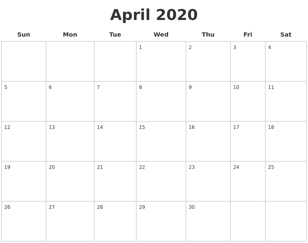april 2020 blank calendar pages blank april 2020 calendar printable