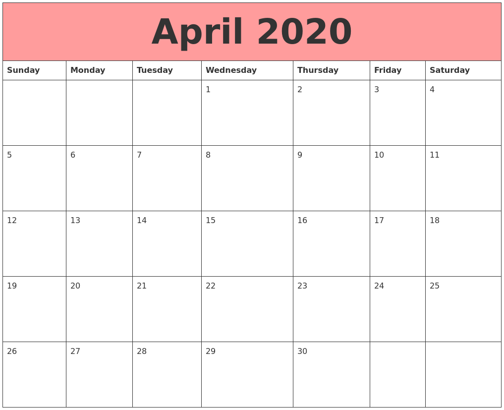 It's just an image of Breathtaking April 2020 Printable It's just a graphic of Breathtaking April 2020 Printable