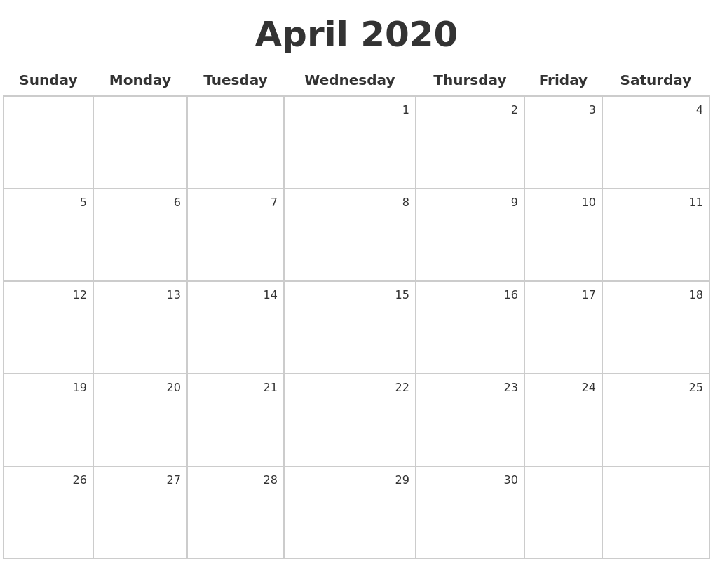 april 2020 make a calendar april printable calendar 2020