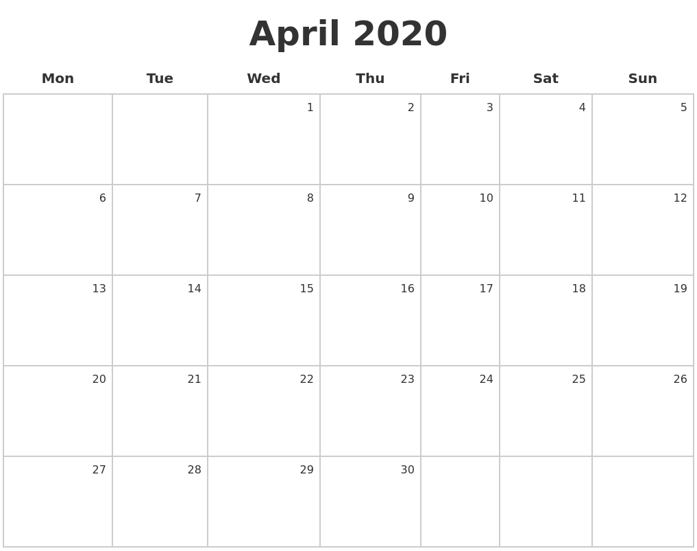 april 2020 make a calendar calendar march april 2020