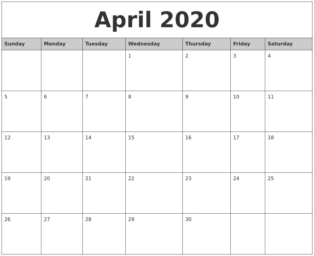 april 2020 monthly calendar printable free april calendar