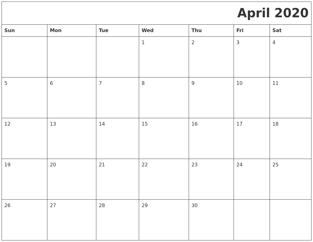 April 2020 Printable Calender