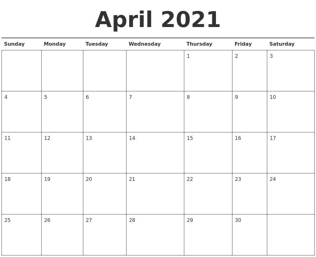 April 2021 Calendar Printable