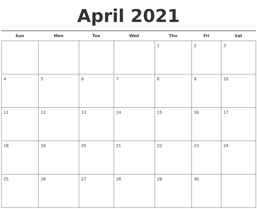 April 2021 Free Calendar Template