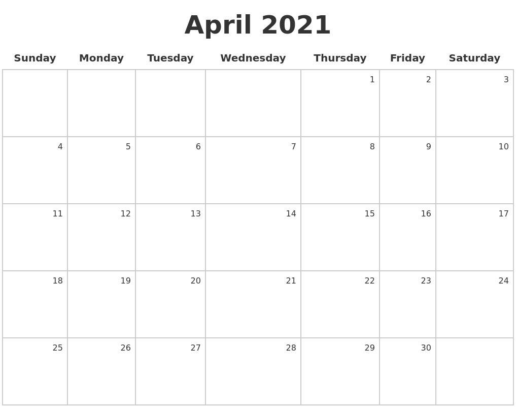 April 2021 Make A Calendar