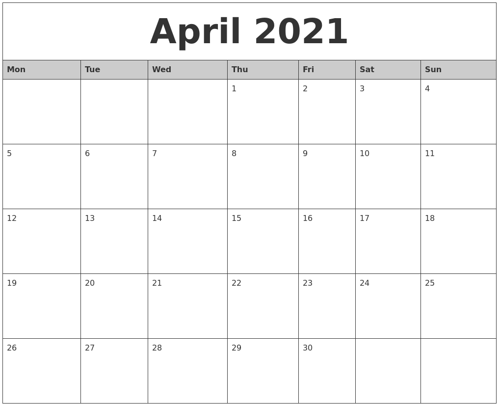 Featured image of post Printable 2021 Monthly Calendar April : Just click print right from your browser.