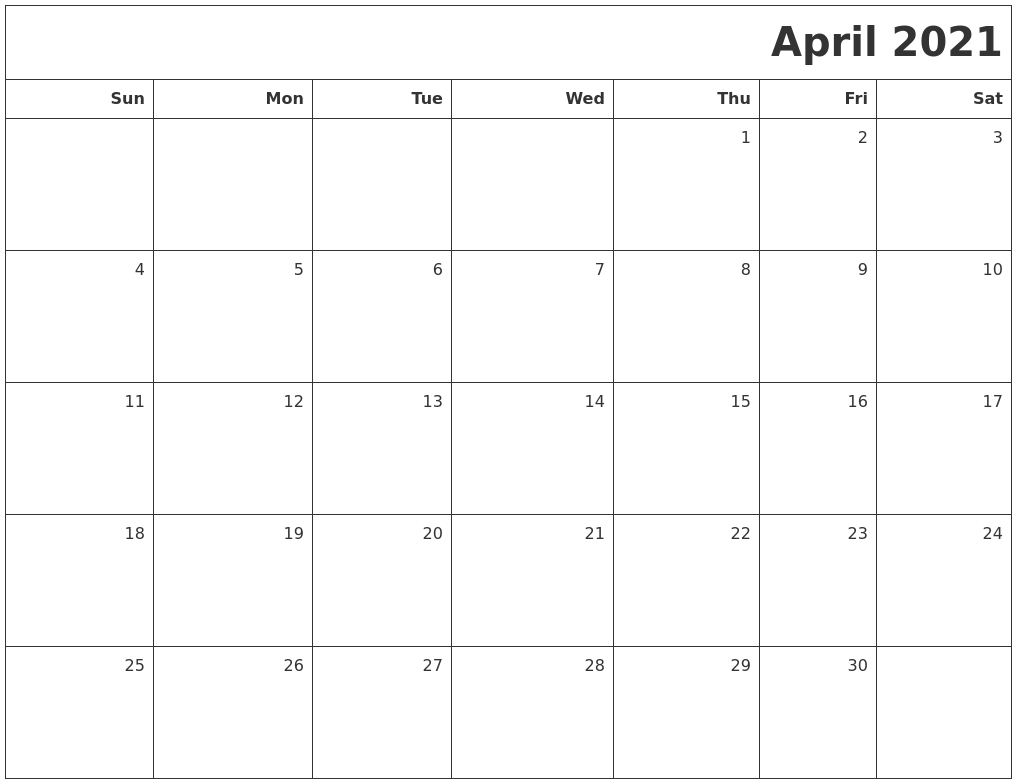 April 2021 Printable Blank Calendar