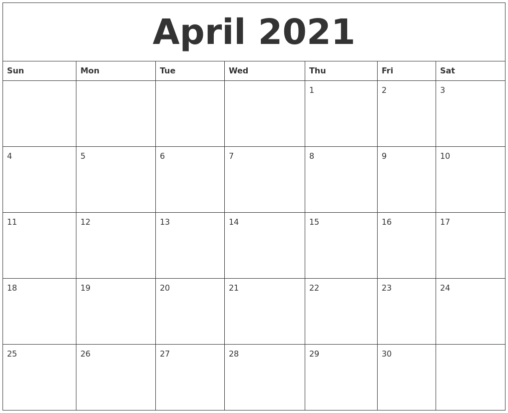 April 2021 Printable Calendar Pdf