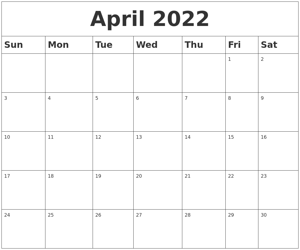 April 2022 Blank Calendar