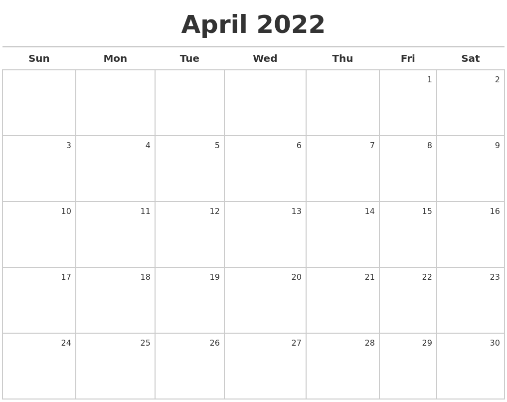 April 2022 Calendar Maker