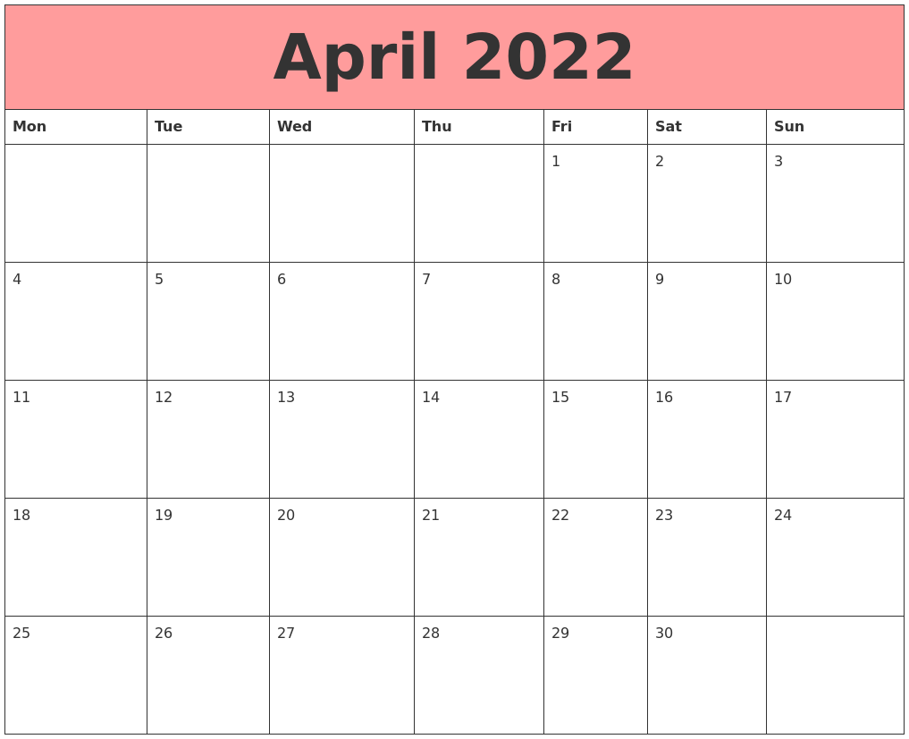 April 2022 Calendars That Work