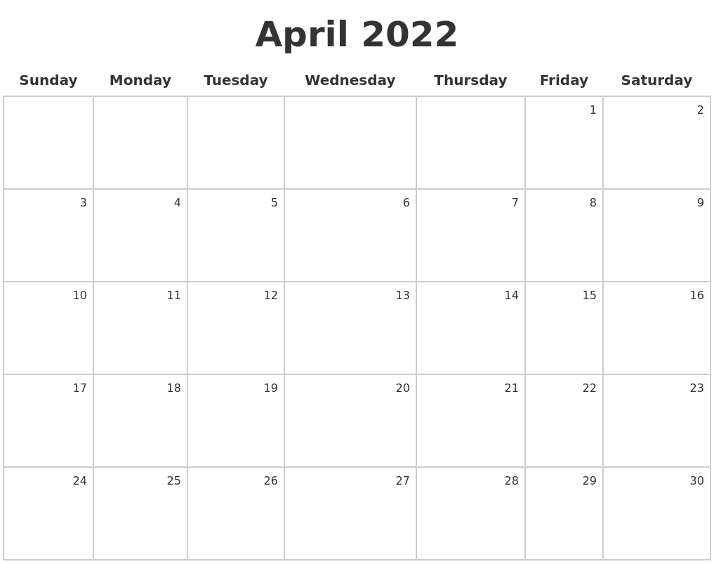 April 2022 Make A Calendar