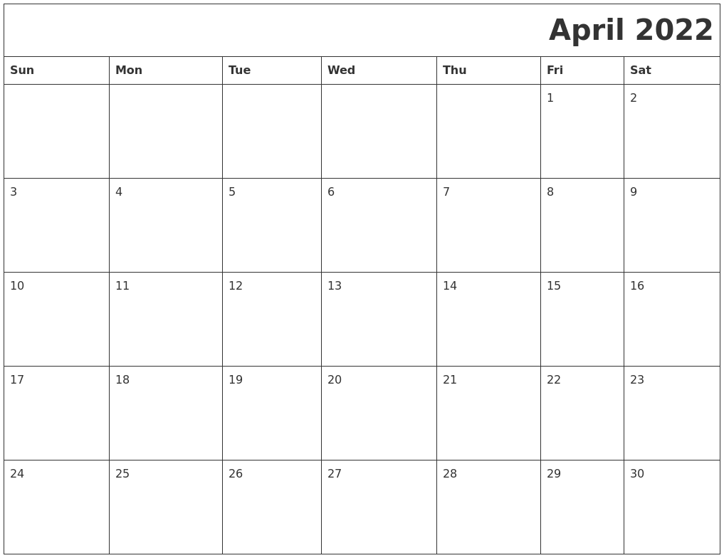 April 2022 Printable Calender
