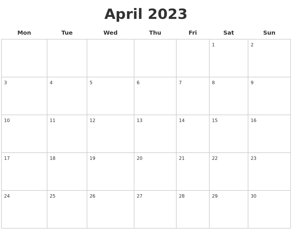 April 2023 Blank Calendar Pages