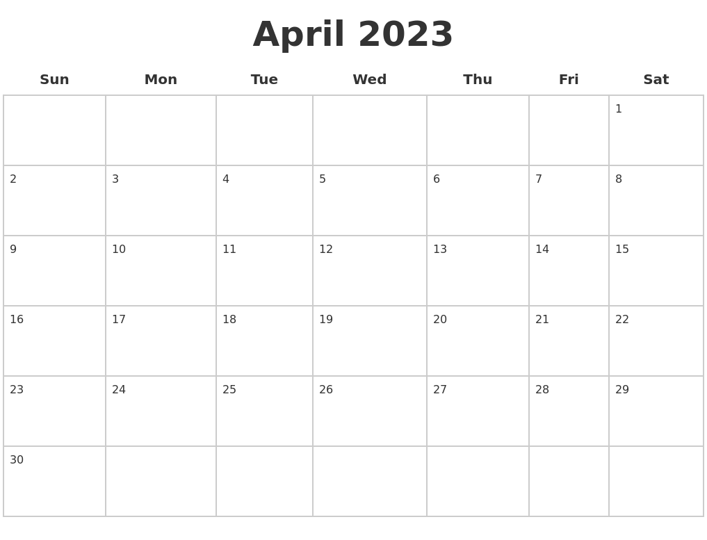 April 2023 Blank Calendar Pages