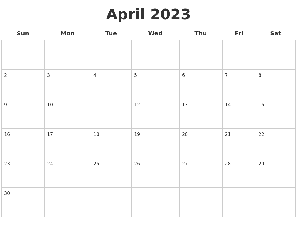 January 2023 Blank Monthly Calendar