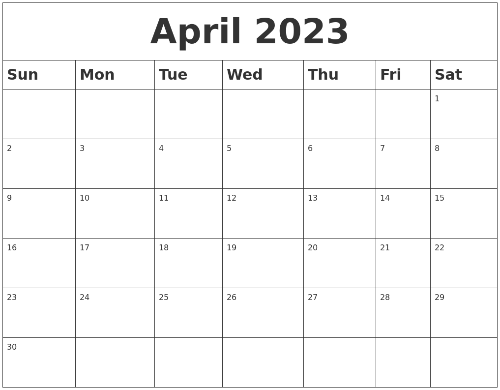 April 2023 Blank Calendar