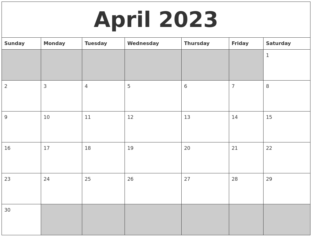 April 2023 Blank Printable Calendar