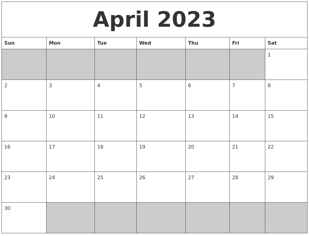 April 2023 Blank Printable Calendar