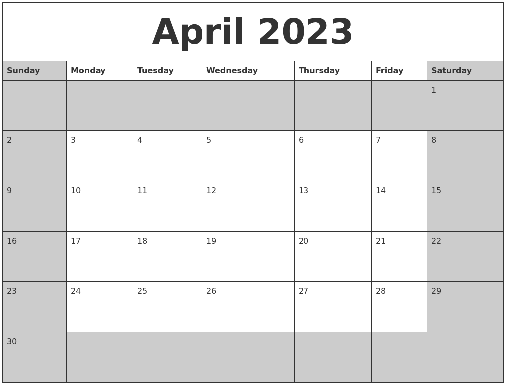 April 2023 Calanders