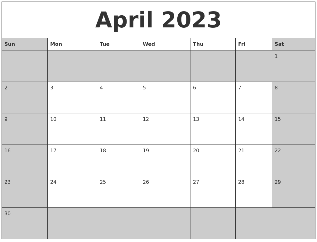 April 2023 Calanders