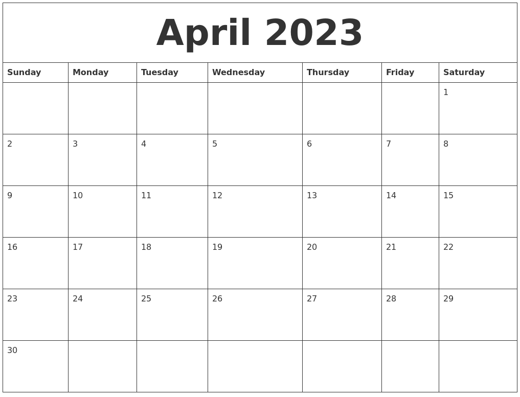 April 2023 Calendar