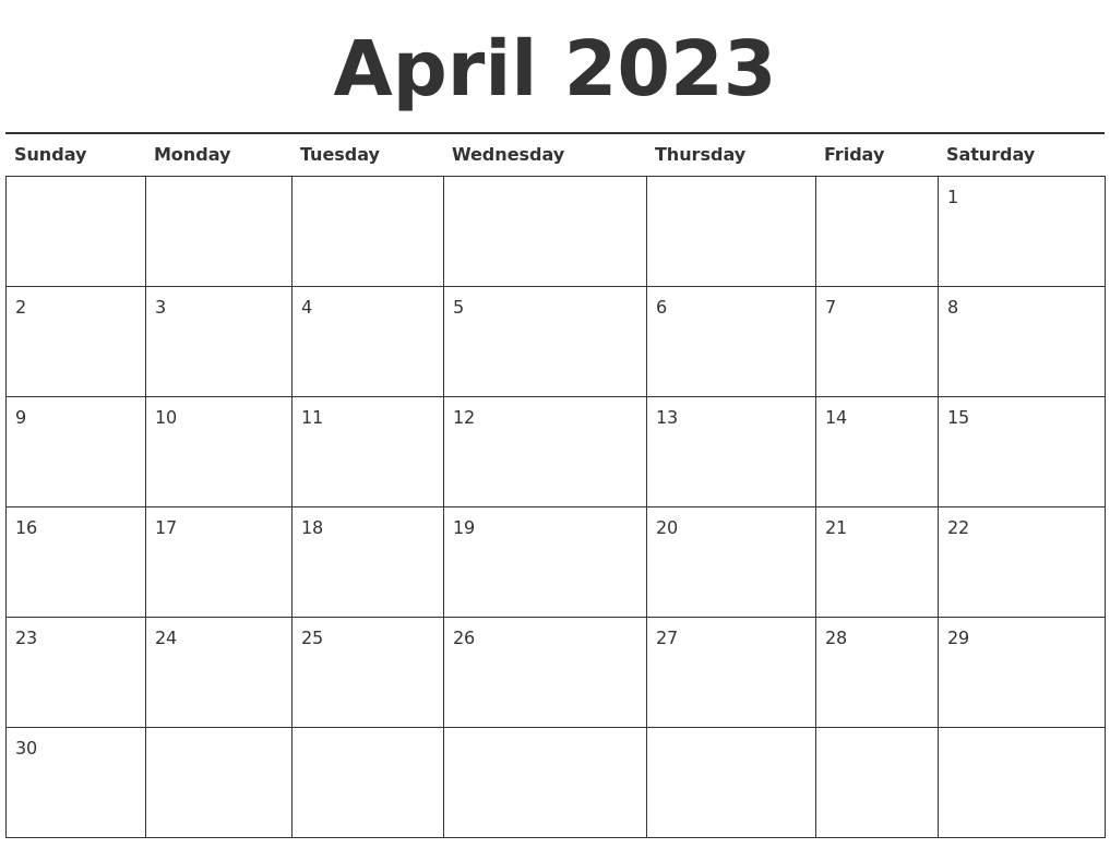 April 2023 Calendar Printable