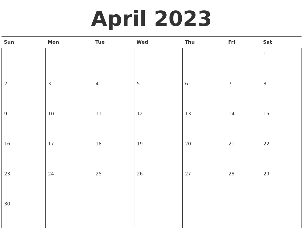 April 2023 Calendar Printable