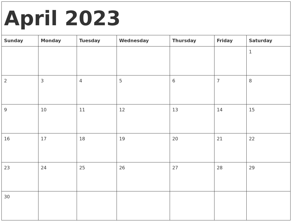 April 2023 Calendar Template