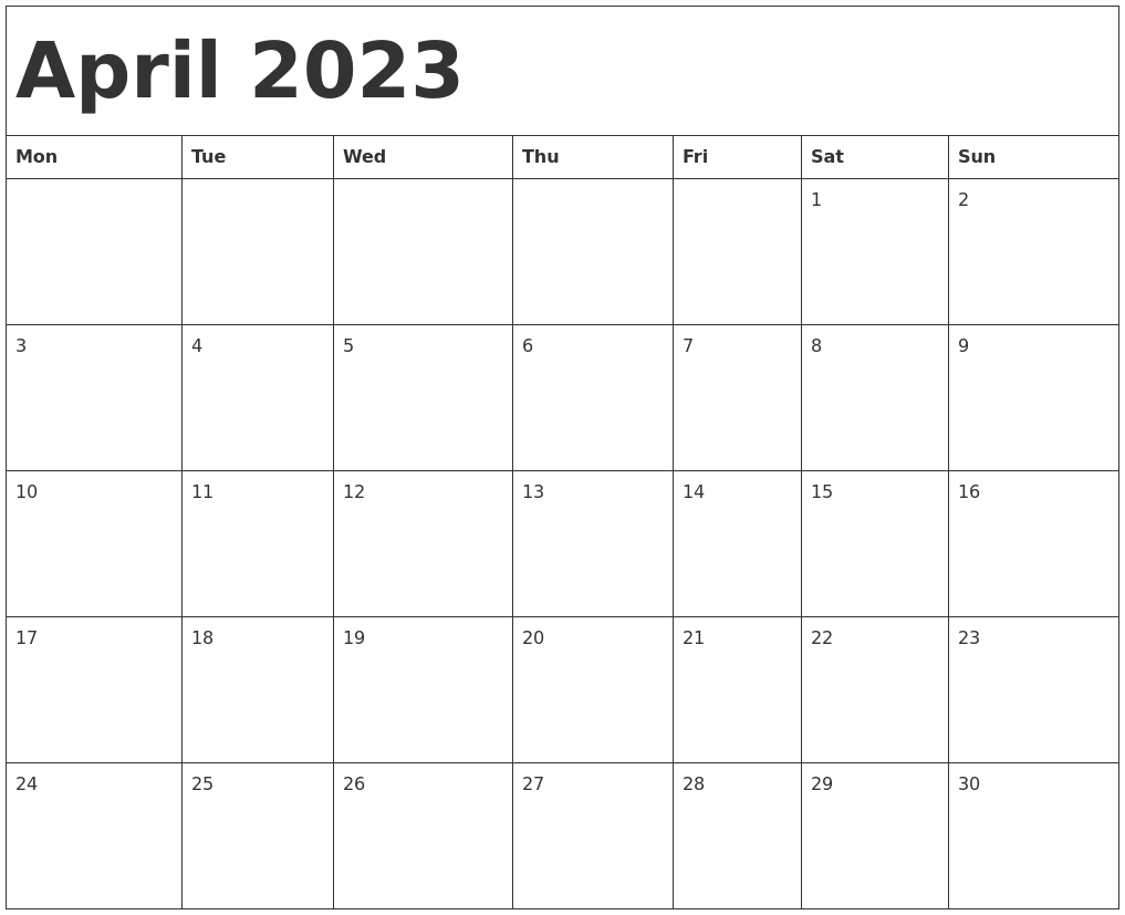 April 2023 Calendar Template