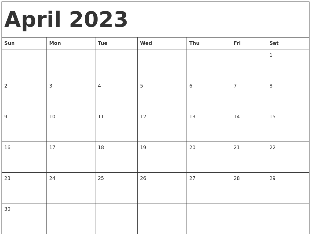 April 2023 Calendar Template