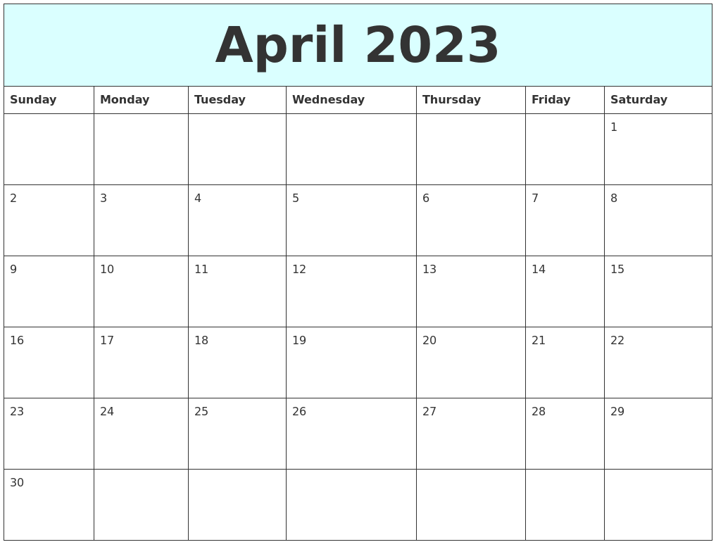 April 2023 Free Calendar